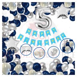 Bubble Trouble Happy Birthday Balloons Decoration Kit Combo  Dark Blue Silver White Theme - Pack of 81-image-59