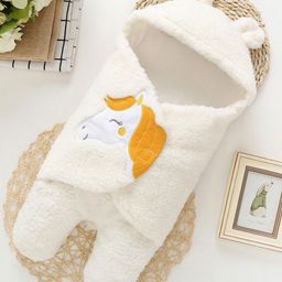 Babyzone Baby Hooded Unicorn Embroidered Solid Color Soft Wearable Blanket - White-image-41