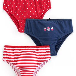 Honeyhap Premium Cotton Elastane Knit Super Soft Stretchable Panties with Bio Finish Stripes & Polka Dot Print Pack of 3 - Red & Navy Blue-30