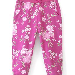 Babyhug Cotton Looper Knit Full Length Lounge Pant Floral Printed - Pink-image-19