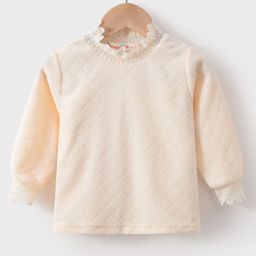 Kookie Kids Full Sleeves Solid Colored Sweatshirt with Lace Detailing - Cream-image-78