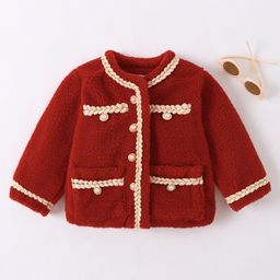 Kookie Kids Full Sleeves Sweat Jacket With Solid Colour - Red-image-23