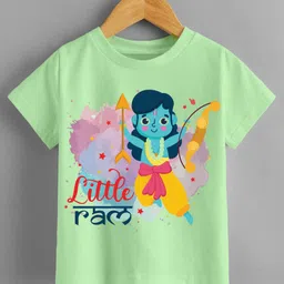 KNITROOT Dussehra Theme Half Sleeves Little Ram Printed Tee - Green-picture-42