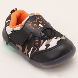 Priaansha Kids Unisex Camouflage & Owl Face Printed LED Sneakers - Black-image-33