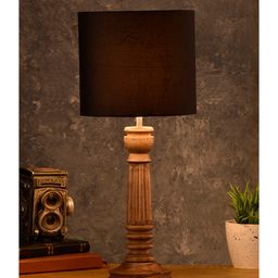 Green Girgit Pillar Brown Lamp with Black Cotton Shade-23