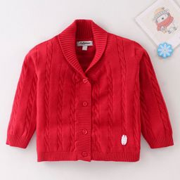 ToffyHouse Full Sleeves Cable Knit Front Open Sweater - Red-image-64