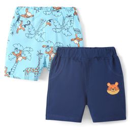 Doodle Poodle 100% Cotton Above Knee Length Shorts Monkey Print Pack of 2 - Limoges & Atomizer Blue-image-71