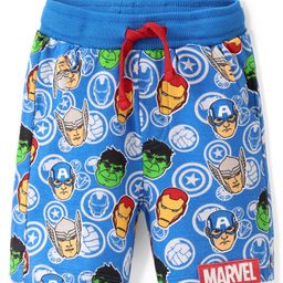 Babyhug Marvel Cotton Terry Knit Shorts Avengers Print - Blue-image-15