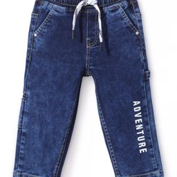 Babyhug Denim Full Length With Stretch Washed Jeans Text Print - Blue-image-25