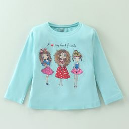 Cucumber Sinker Knit Full Sleeves T-Shirt with Doll Print - Blue-21