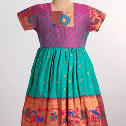Bhartiya Paridhan Silk Woven Half Sleeves Paithani Style Ethnic Dress Floral Embroidery - Sea Green-picture-11