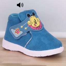 Lil Lollipop Mouse Patched Detailed Velcro Closure Musical Booties - Blue-image-54