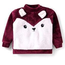 Babyhug Cotton Knit Full Sleeves Sweatshirt With Animal Graphics - Maroon & White-image-31