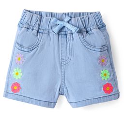 Bonfino Cotton Woven Knee Length Shorts with Floral Embroidery - Light Blue-picture-23