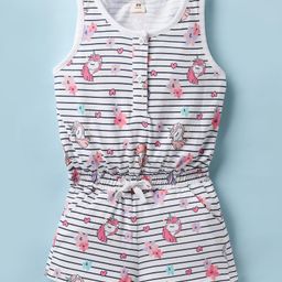 ToffyHouse Single Jersey Knit Sleeveless Jumpsuits with Stripe Design & Unicorn Print - White-image-87