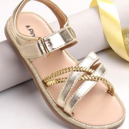 Pine Kids Velcro Closure Party Wear Sandals - Golden-picture-40
