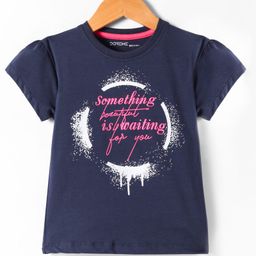 Doreme Single Jersey Knit Half Sleeves T-Shirt with Text Print - Navy Blue-picture-3
