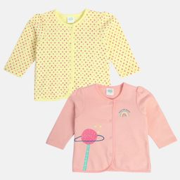 MINI KLUB Cotton Pack Of 2 Full Sleeves Polka Dots & Rainbow Printed Vests - Multi Colour-image-11