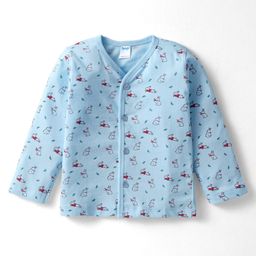 Tango Single Jersey Knit Full Sleeves Front Open Jhabla With Bunny Print - Aqua Blue-picture-9
