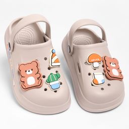 KIDLINGSS Teddy Bear & Mushroom Applique Detailed Perforated Slingback Clogs - Beige-image-37