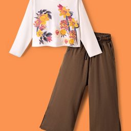 OLLINGTON ST. Cotton Full Sleeves Sweatshirt & Knit Joggers Set With Print- White & Brown-image-125