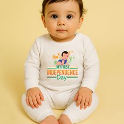 The Peppy Tend 100% Cotton Knit Independence Day Full Sleeves My First Independence Day Text Printed Romper - White-image-74
