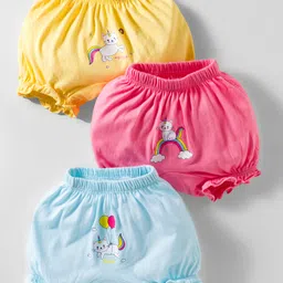 BUMZEE Cotton Bloomers with Unicorn Print Pack of 3 - Light Blue Yellow & Pink-picture-46