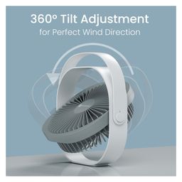 Portronics CoolCube Portable Desktop Fan with 2400mAh Battery, Type-C Charging, 360° Rotation,3 Speed Modes Up to 2500 RPM, BLDC Motor, Quiet Operation, Up to 3 Hour Playtime, For Home andOffice,White image 2
