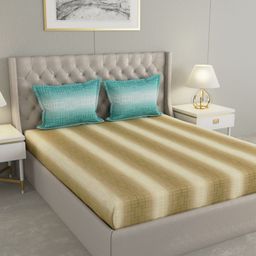 Raymond Home Camphor Olive Green Printed Cotton 144 TC Queen Bedsheet With 2 Pillow Covers-image-25