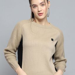 rock.it Women Colourblocked Woollen Round Neck Full Sleeve Pullover-image-4