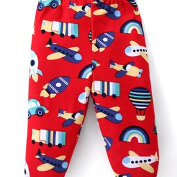 Babyhug Interlock Knit Striped Bootie Leggings with Vehicle & Text Print Pack of 3 - Multicolour image 3