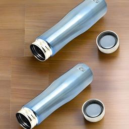 Nyra Kitchenware Blue & Grey Set of 2 Stainless Steel Solid Single Wall Vacuum Water Bottle-23