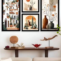Kotart Black & Orange 4 Pieces Abstract Wooden Wall Arts-picture-39