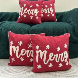 LUSHLYF Red & White 4 Pieces Printed Cotton Square Cushion Covers-8