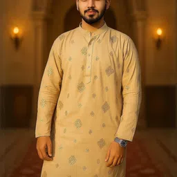 Men Embroidered, Embellished Straight Kurta (Grey)-7