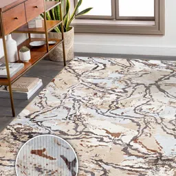 Kaleen India Beige Abstract Anti-Skid Polyester Carpet-42