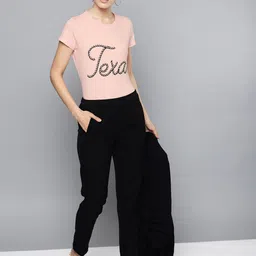 STREET 9 Women Peach-Coloured Printed Round Neck T-shirt-image-47