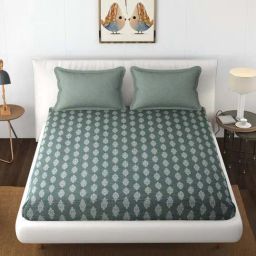 Florida BS-MD Dark Green Cotton 200 TC King Fitted Bedsheet with 2 Pillow Covers-image-3