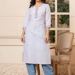 Yufta Bluish Grey Linen Embroidered Straight Kurta-image-35