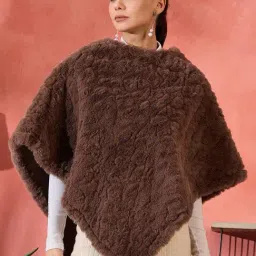 Inweave Brown Faux Fur Regular Fit Poncho-picture-44