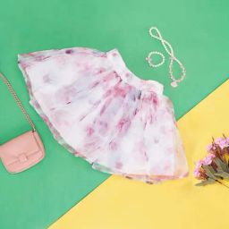 Pantaloons Junior Kids White & Pink Linen Printed Skirt-image-58