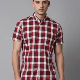 Louis Philippe Sport Red Cotton Slim Fit Checks Shirt-picture-1