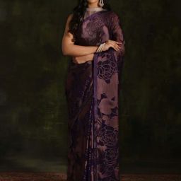 Libas Purple Embroidered Saree With Unstitched Blouse-image-19