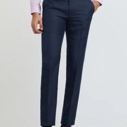 Raymond Blue Slim Fit Self Design Flat Front Trousers-image-20