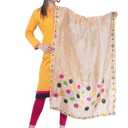 A R SILK DUPATTA HUB Ethnic Motifs Embroidered Silk Dupatta with Mirror Work-picture-9