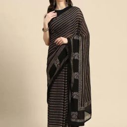 Libas Black Printed Saree With Unstitched Blouse-picture-29