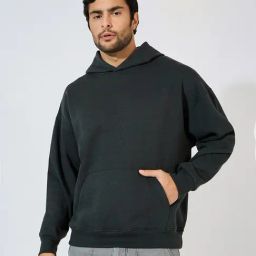 Styli Dark Grey Oversized Solid Hoodie-image-84