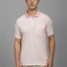 Louis Philippe Peach Cotton Slim Fit Printed Polo T-Shirt-image-8