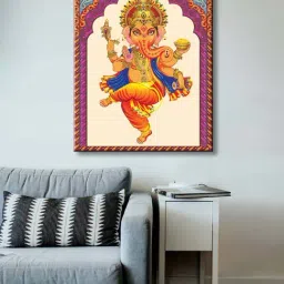999store Yellow & Beige Ganesha On The Main Door Canvas Painting-39