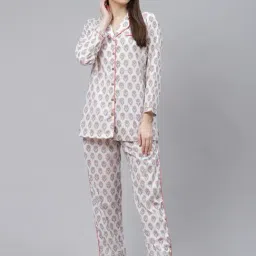 Divena White Printed Shirt With Pyjamas-picture-36